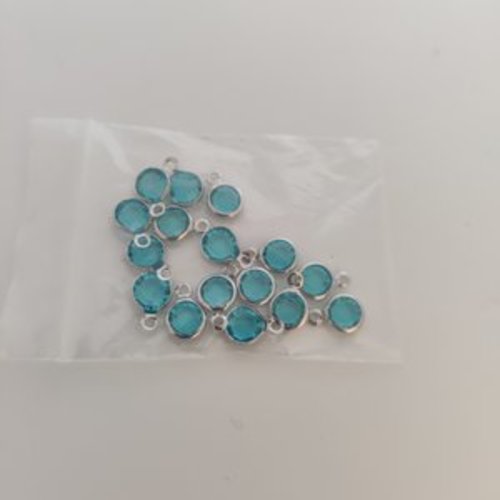 6 breloques pendentif argent et cristal bleu