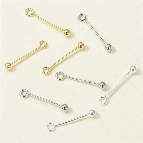 Broches à œil à bille filetées en argent 925  ou plaqué or 14k avec une perle dévissable et oeil de 2mm