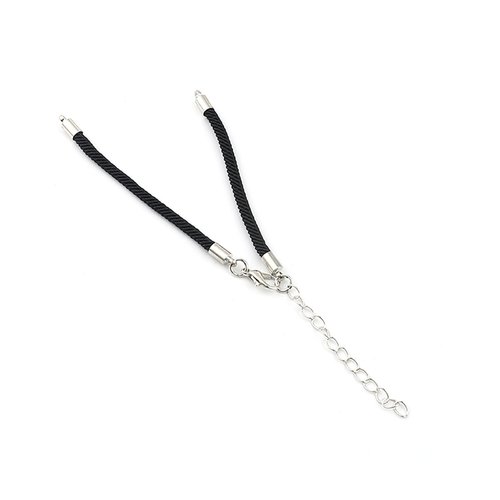 Cordon bracelet connecteur cordon noir tressé en nylon polyamide réglable avec curseur
