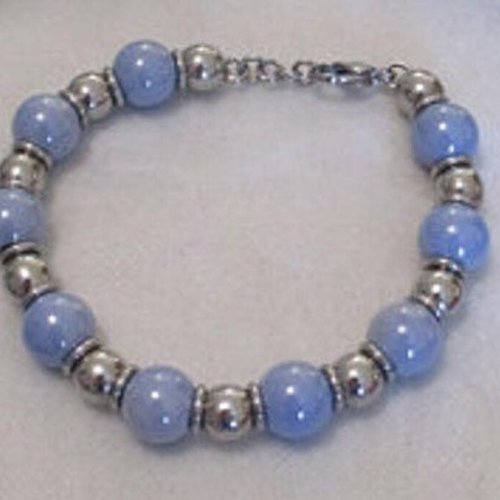 Bracelet perles céramique bleues et grises