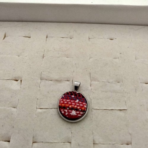Pendentif cabochon acier argent et tissu noel enfant