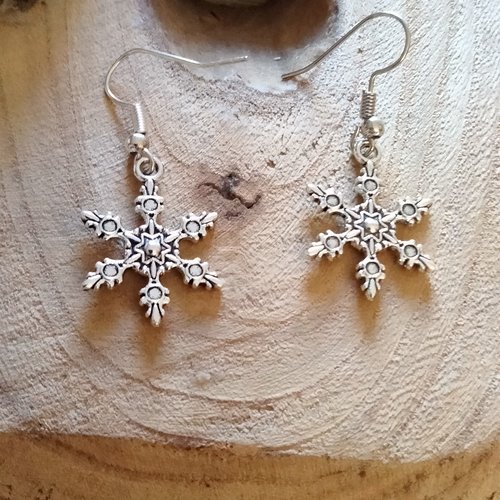 Boucles d'oreilles acier argent flocon de neige enfant