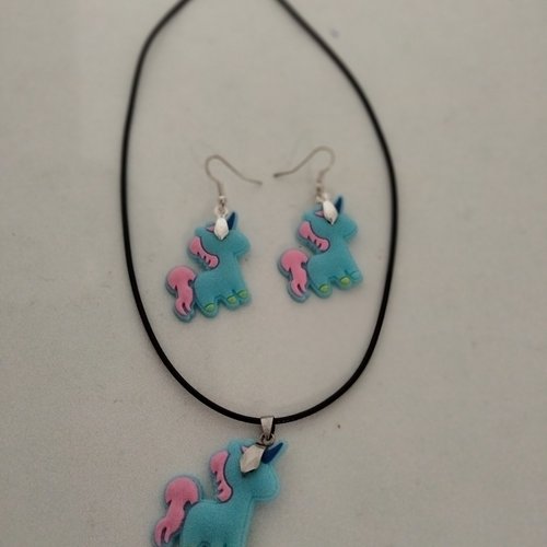 Parure enfant licorne bleu en silicone