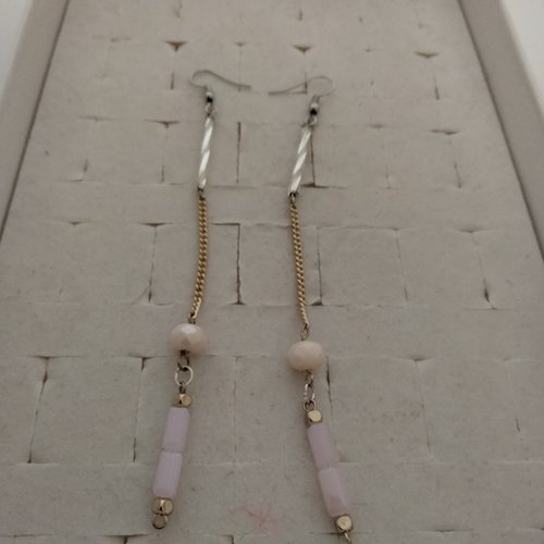 Longues boucles d'oreilles fantaisie perles et chainettes