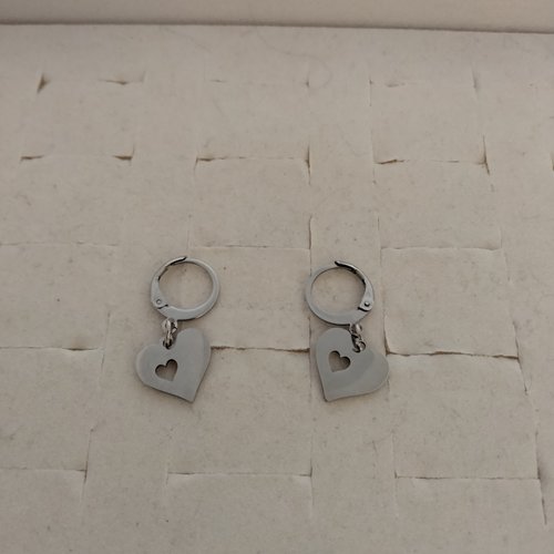 Boucles d'oreilles créoles et double coeur acier argent