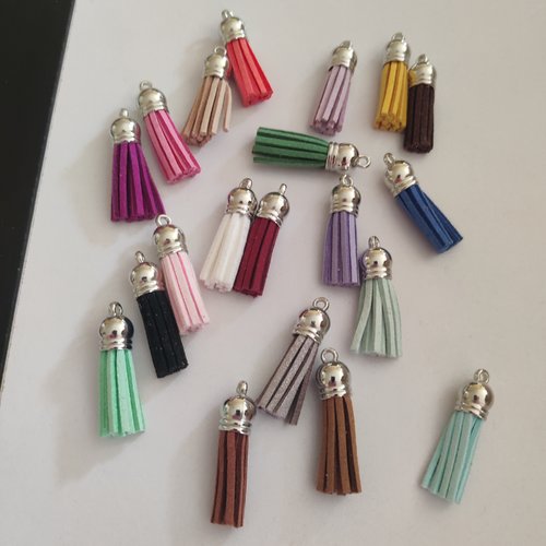 Lot de 10 pompons nubuck et acier argent
