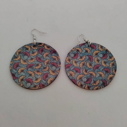 Boucles d'oreilles  wax en bois  éthnique