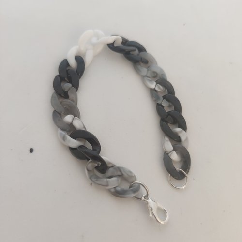 Bracelet petits maillons noire, gris et blanc en acétate - acrylique-résine