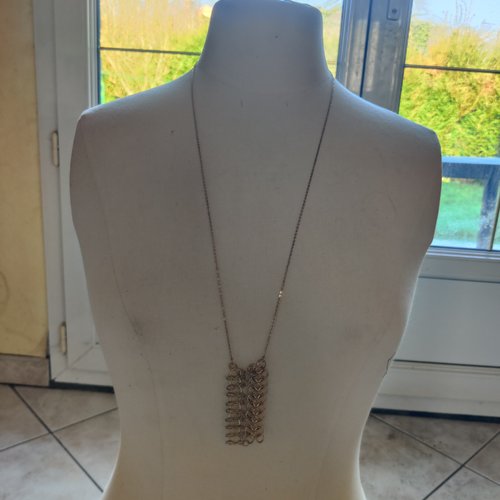 Collier sautoir acier doré avec breloque anneaux