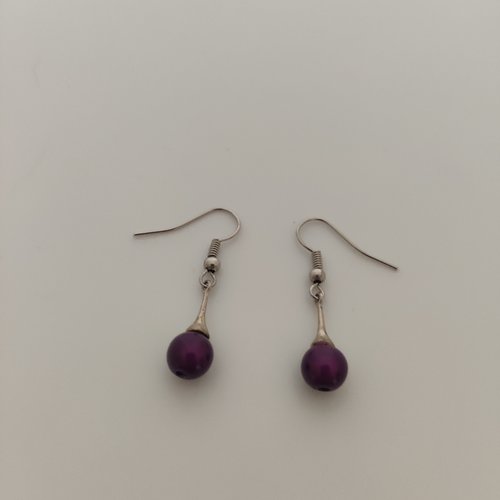 Boucles d'oreilles perle en verre et acier argent