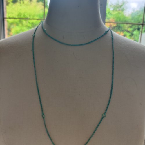 Double collier sautoir acier vert