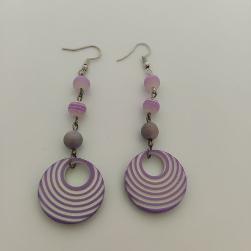 Longues boucles d'oreilles résine violette