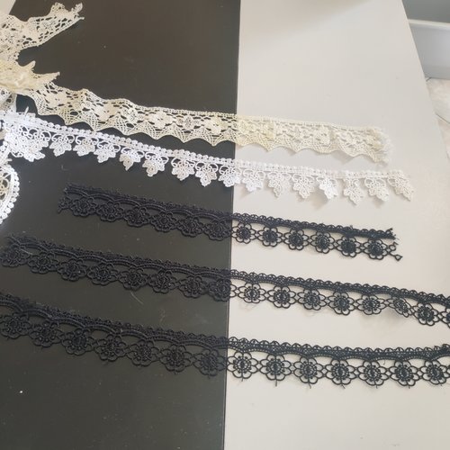 Lot de 7 bandes dentelle coton blanc et noir