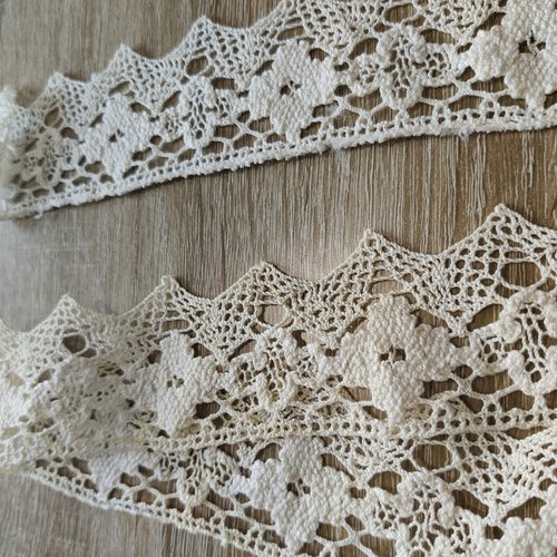 Lot de 2 rubans dentelles blanc cassé vintage