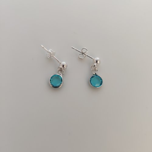 Boucles d'oreilles puces argent avec cristal bleu pendant