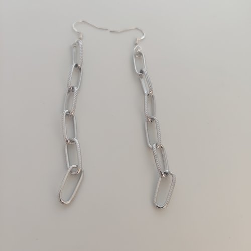 Longues boucles d'oreilles pendantes anneaux ovals plaqué argent femme
