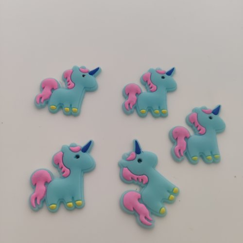 Lot de 5 breloques licornes silicone bleue