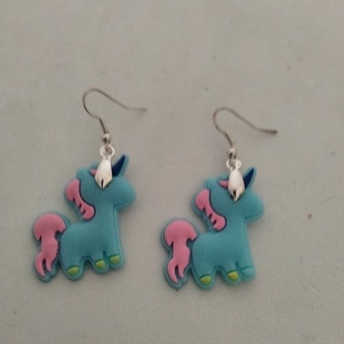 Boucles d'oreilles silicone bleu licorne fille