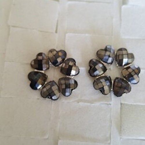 Cabochons coeur strass gris faceté
