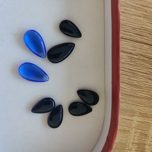 7 perles gouttes lisses en verre tchèque en cristal de couleur bleue et noire