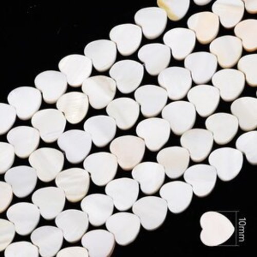 40 perles de coquille de nacre en forme de cœur plate de 10mm