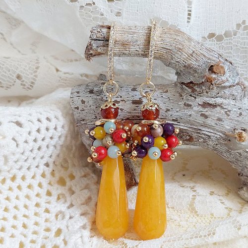 Boucles d’oreilles dolce vita en jaune créées avec pierres de gemme, crochets d’oreilles argent 925