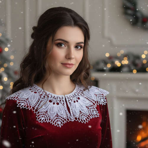 Collier en dentelle tricoté pour femmes / col blanc 100% coton,