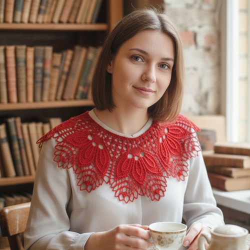 Collier en dentelle tricoté pour femmes / collier rouge 100% coton