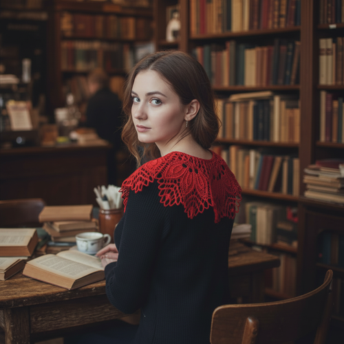 Collier en dentelle tricoté pour femmes / collier rouge 100% coton rouge