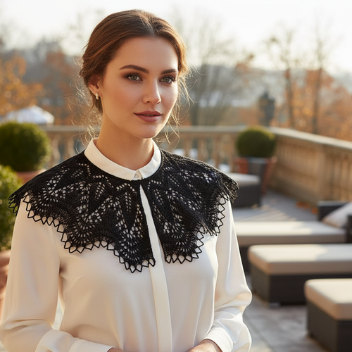 Collier en dentelle tricoté pour femmes / col pouder 100% coton, col large