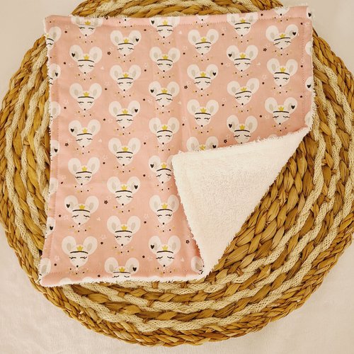 Serviette de table lavable pour enfant motifs souris fond rose