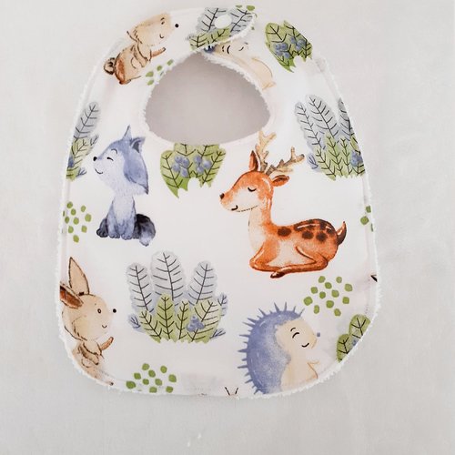 Bavoir pour bébé en coton motifs animaux de la forêt et éponge blanche