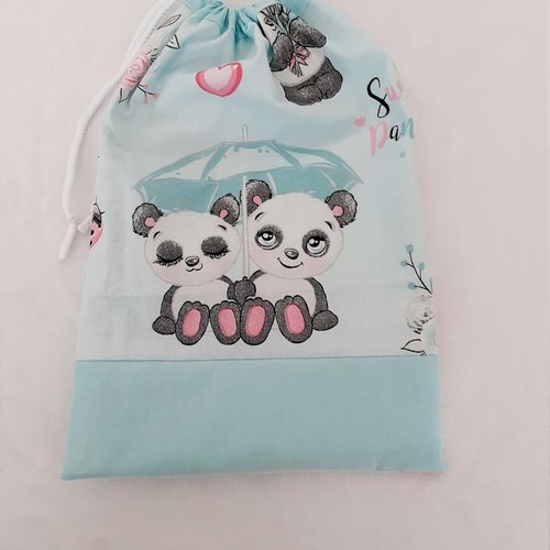 Sac à doudou personnalisé, sac à serviette, pochon motifs pandas