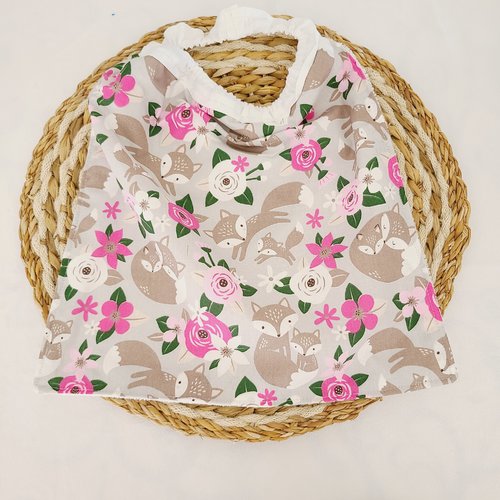 Serviette maternelle ou bavoir de cantine élastiquée en coton motifs renard