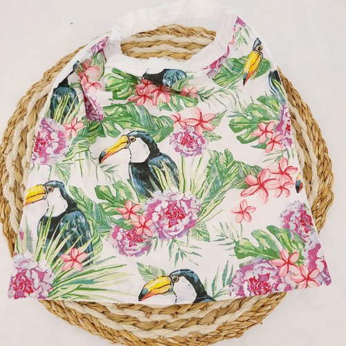 Serviette maternelle ou bavoir de cantine élastiquée en coton motifs toucans