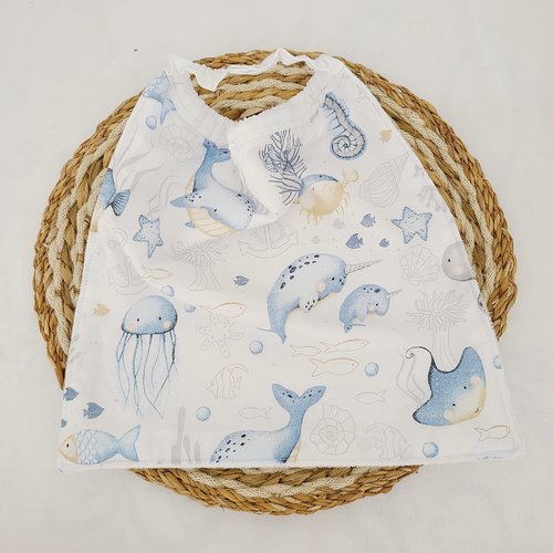 Serviette maternelle ou bavoir de cantine élastiquée en coton thème mer