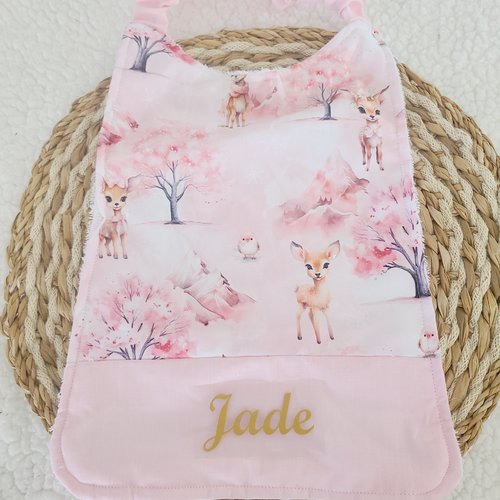 Serviette cantine maternelle personnalisée ou bavoir de cantine élastiquée motif biche