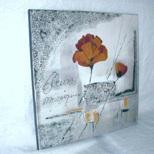 Tableau acrylique abstrait fleuri  40/40 cm