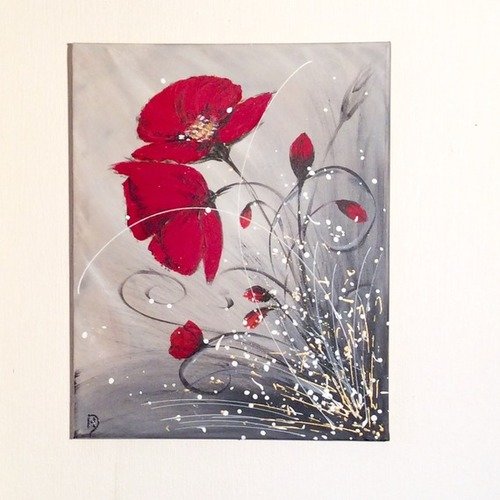Tableau  acrylique abstrait "amour de coquelicots" vendu 