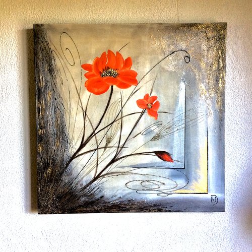 Tableau fleurs rouge style abstrait