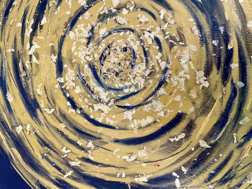 Cercle doré peinture abstraite huile et acrylique - Un grand marché