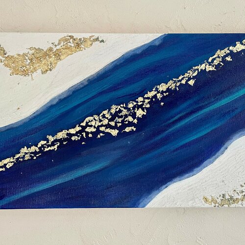 Tableau peinture abstraite bleue et dorée
