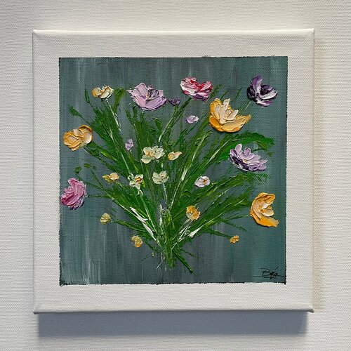 Tableau peinture huile - bouquet de fleurs