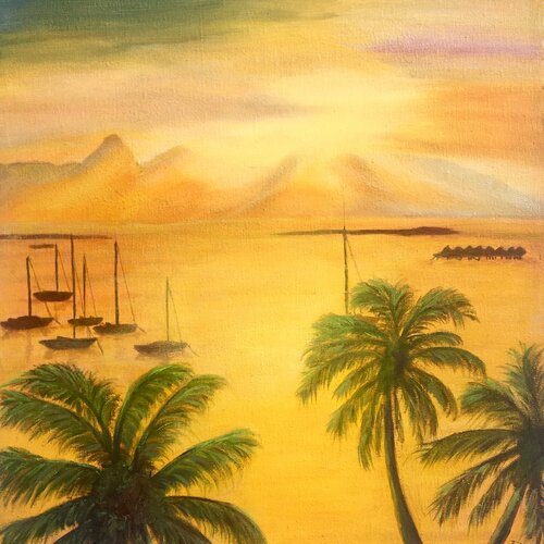 Tableau peinture - coucher de soleil sur l'ile maurice