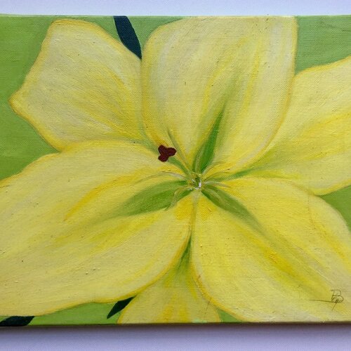 Peinture à l'huile fleur / lys jaune