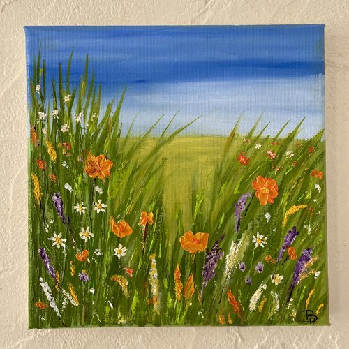 Tableau peinture fleurs des champs