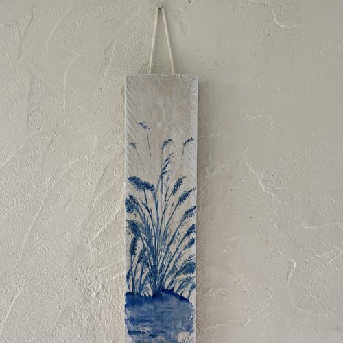 Peinture sur bois - herbes bleues
