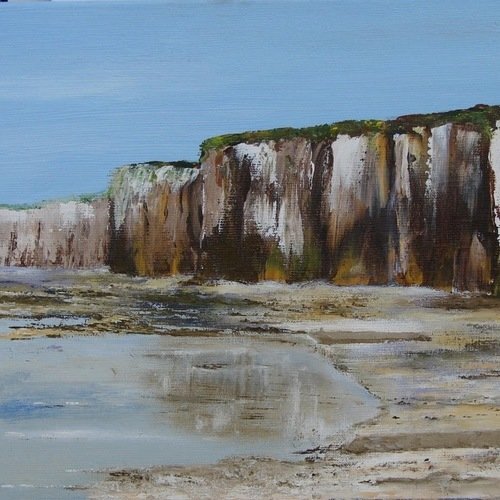 Paysage de normandie  paysage marin   falaises normandes  peinture à l'huile au couteau