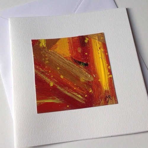 Carte de vœux double peinte à la main rouge, jaune et or carte d'art