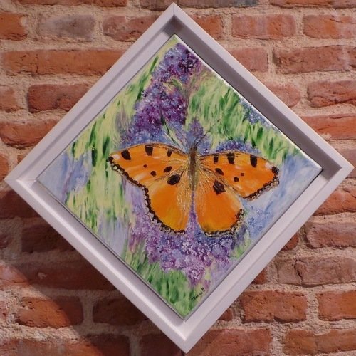 Tableau paysage de provence  tableau   "le papillon dans la lavande" peinture à l'huile au couteau